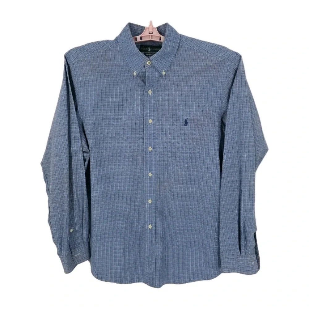 Ralph Lauren Classic Fit Men's Blue on Blue Check Long Sleeve Shirt‎ Size 17/XL